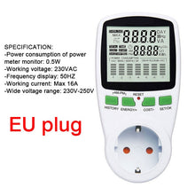 Load image into Gallery viewer, EU Digital LCD Energy watt Meter Wattmeter Wattage Electricity Kwh Power monitor Meter Measuring Measuring Outlet Power Analyzer