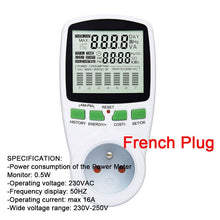 Load image into Gallery viewer, EU Digital LCD Energy watt Meter Wattmeter Wattage Electricity Kwh Power monitor Meter Measuring Measuring Outlet Power Analyzer